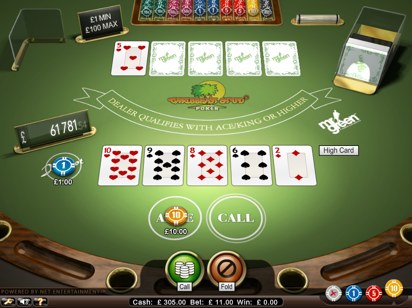 HTML5 Caribbean Stud Poker tafel van NetEnt